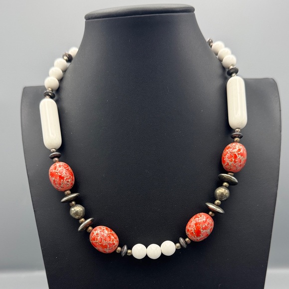 Sterling Red and White Beaded Necklace
